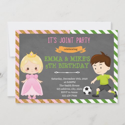 Princess soccer joint party invitation