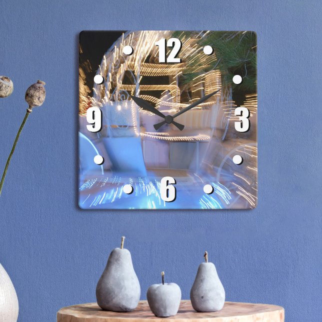 Princess sparkly gold blue fairytale coach photo square wall clock (Creator Uploaded)