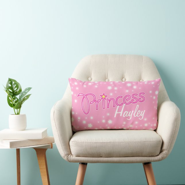 Princess star graphic pink white custom name  lumbar pillow (Chair)