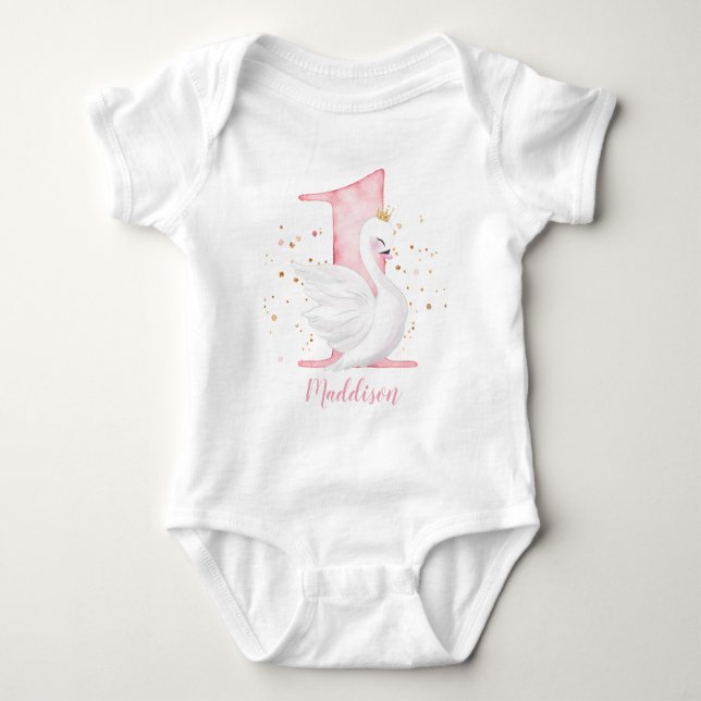 Princess Swan 1st Birthday Baby Bodysuit (Front)