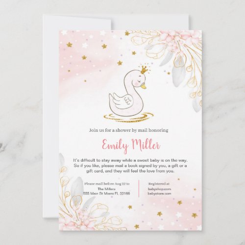 Princess swan baby shower by mail invitation