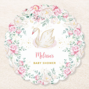Princess Swan Baby Shower Paper Coaster