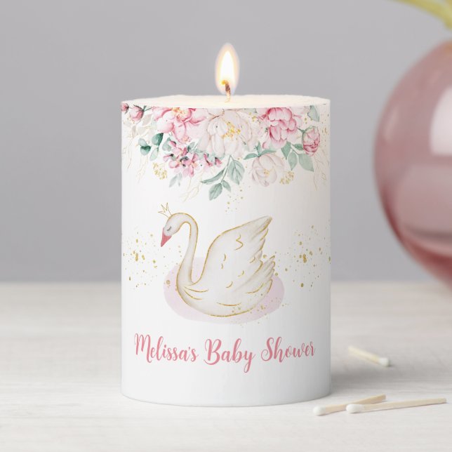 Princess Swan Baby Shower Pillar Candle (In Situ)