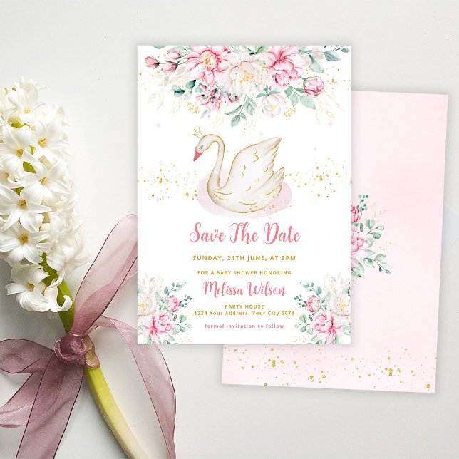 Princess Swan Baby Shower Save The Date card (Creator Uploaded)