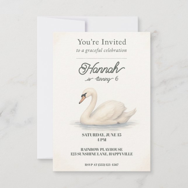 Princess Swan Birthday Invitation for Girls  (Front)