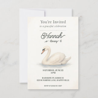 Princess Swan Birthday Invitation for Girls
