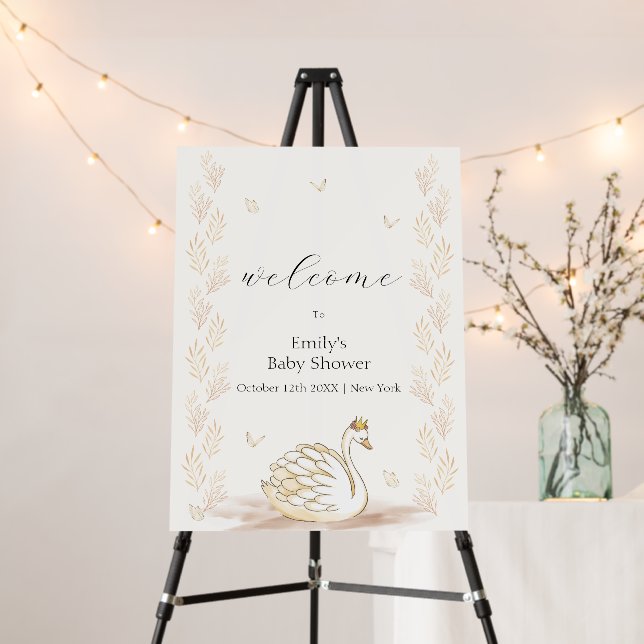 Princess Swan Butterfly Baby Shower Welcome Sign (In Situ (Stand))
