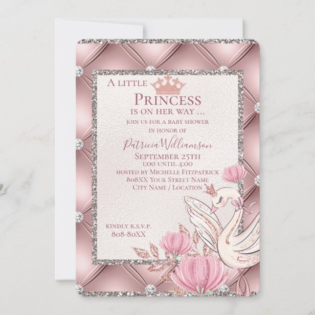 Princess Swan on Glamorous Pink with Diamonds Invitation (Front)