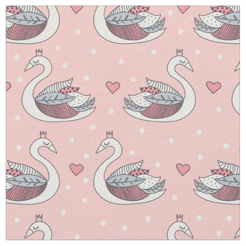 Princess Swan Pattern Blush Pink Birds Baby Girl Fabric