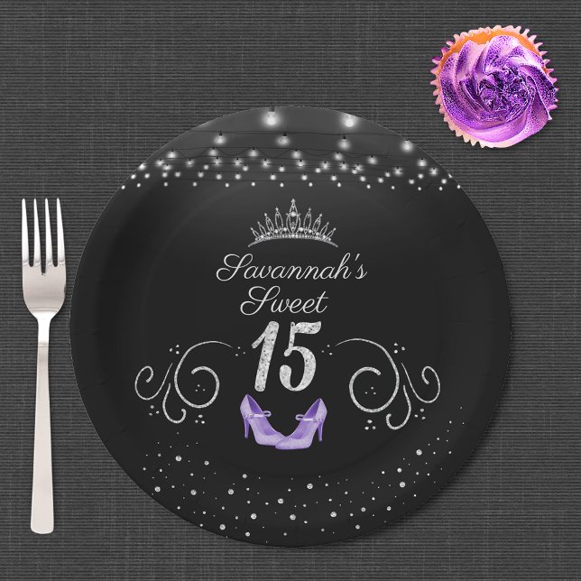 Princess Sweet 15 String Lights Lavender Shoes Paper Plates (Creator Uploaded)