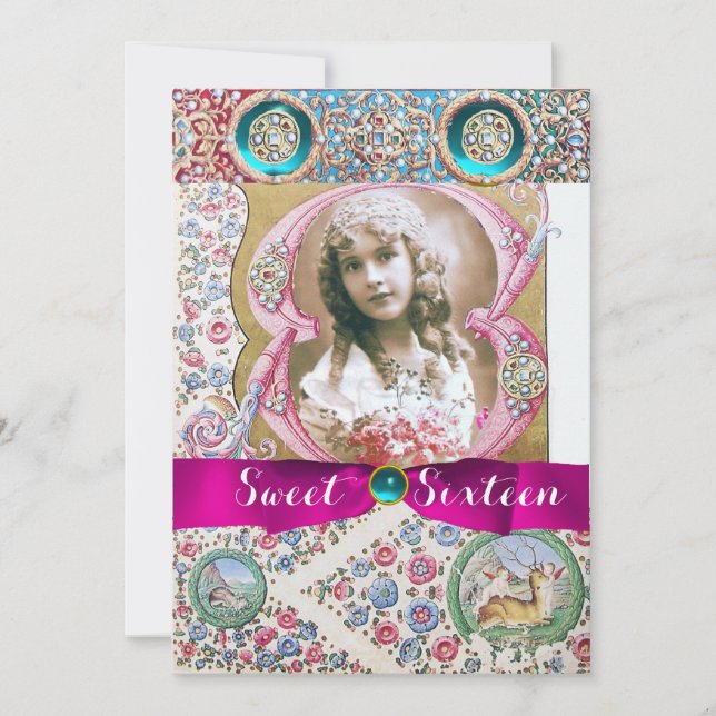 PRINCESS SWEET 16 BIRTHDAY PARTY ,FLORAL GEMSTONES INVITATION (Front)