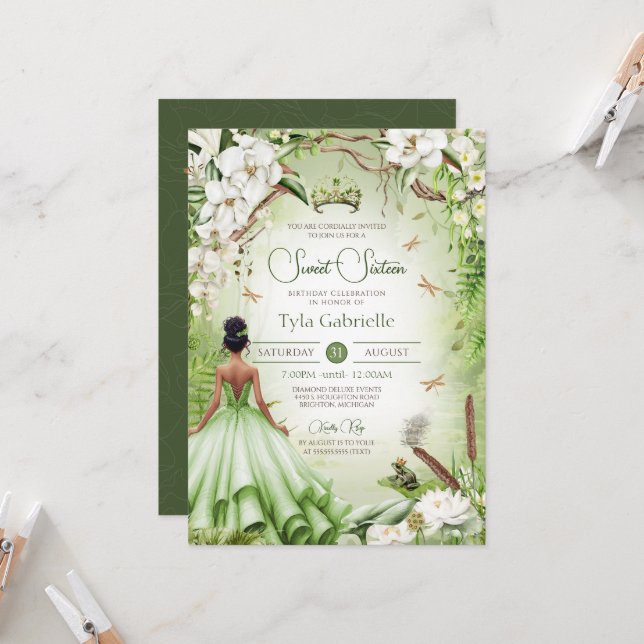 Princess Sweet 16 Frog Prince Birthday Invitation (Front/Back In Situ)