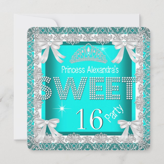 Princess Sweet 16 Glitter Teal Blue Birthday 2 Invitation (Front)
