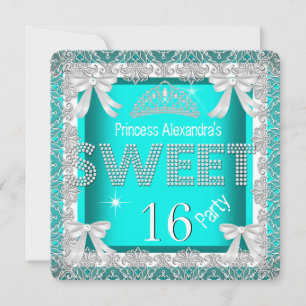 Princess Sweet 16 Glitter Teal Blue Birthday 2 Invitation