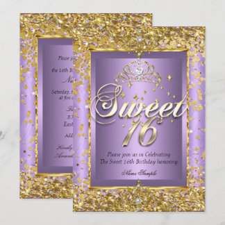 Princess Sweet 16 Gold Lavender Purple Party Invitation