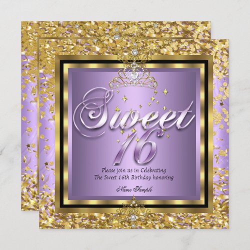 Princess Sweet 16 Gold Lilac Purple Party Invitation