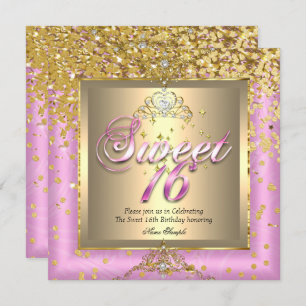 Princess Sweet 16 Gold Pink Birthday Party Invitation