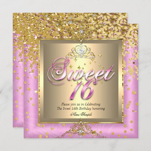 Princess Sweet 16 Gold Pink Birthday Party Invitation