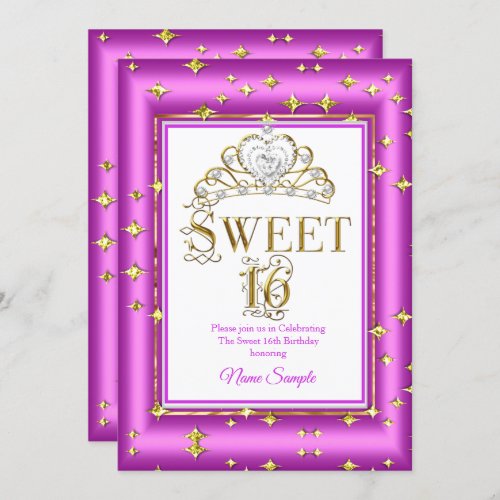 Princess Sweet 16 Gold Purple Pink Birthday Party Invitation