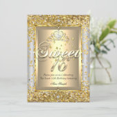 Princess Sweet 16 Gold Silver Gray Party Invitation (Standing Front)