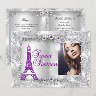 Princess Sweet 16 purple Silver Photo Party Invitation