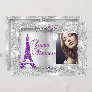 Princess Sweet 16 purple Silver Photo Party Invitation