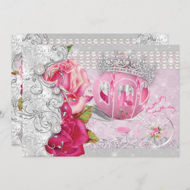 Princess Sweet 16 Quince Anos Bling Carriage Invitation (Front/Back)