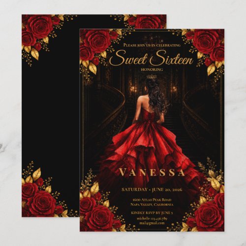Princess Sweet 16 Red Gold Invitation