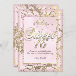 Princess Sweet 16 sepia Gold Blush Pink Party Invitation