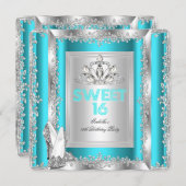 Princess Sweet 16 Teal Blue Aqua Silver Shoes Invitation (Front/Back)