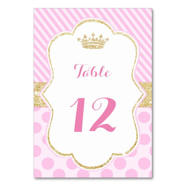 Princess table number card baby shower pink gold (Front)