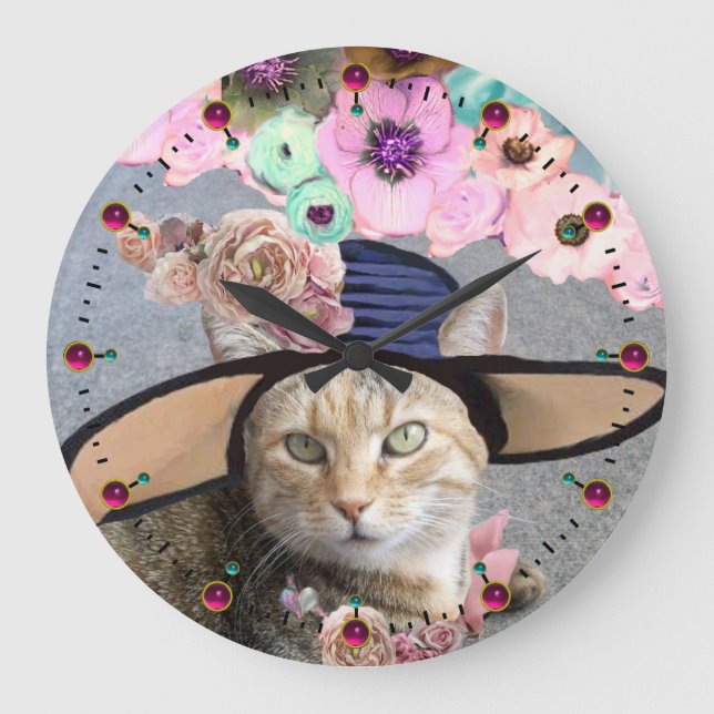 PRINCESS TATUS /ELEGANT CAT,BIG DIVA HAT AND ROSES LARGE CLOCK (Front)