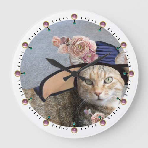 PRINCESS TATUS ELEGANT CATBIG DIVA HAT AND ROSES LARGE CLOCK