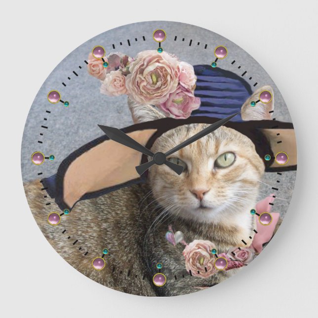 PRINCESS TATUS /ELEGANT CAT,BIG DIVA HAT AND ROSES LARGE CLOCK (Front)