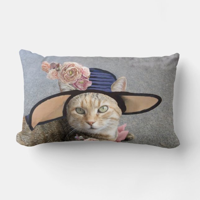 PRINCESS TATUS /ELEGANT CAT,BIG DIVA HAT AND ROSES LUMBAR PILLOW (Front)