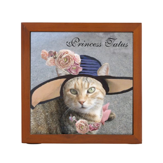 PRINCESS TATUS /ELEGANT CAT,BIG DIVA HAT AND ROSES Pencil/Pen HOLDER (Front)