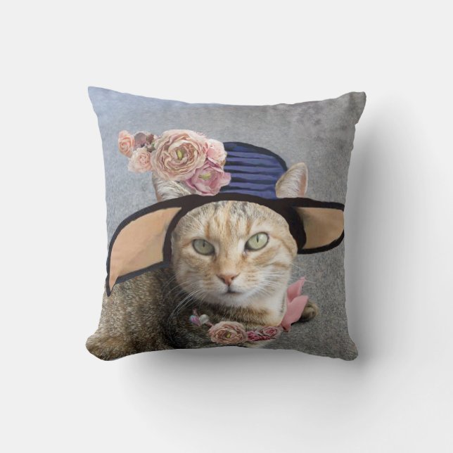 PRINCESS TATUS /ELEGANT CAT,BIG DIVA HAT AND ROSES THROW PILLOW (Front)