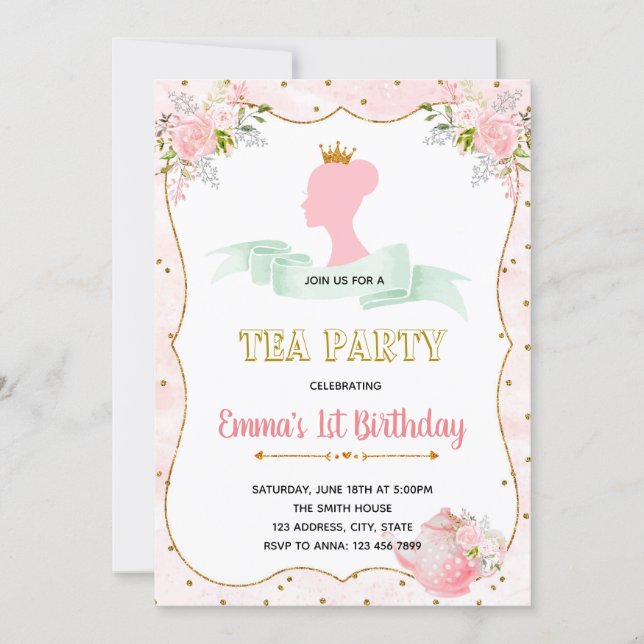 Princess tea birthday party invitation (Front)