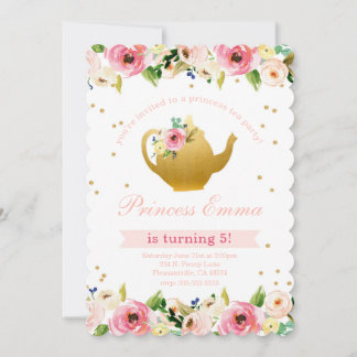 Princess Tea Party Birthday Floral Glitter Invitation