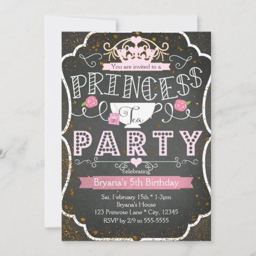 PRINCESS TEA PARTY Birthday Glitter Invitations