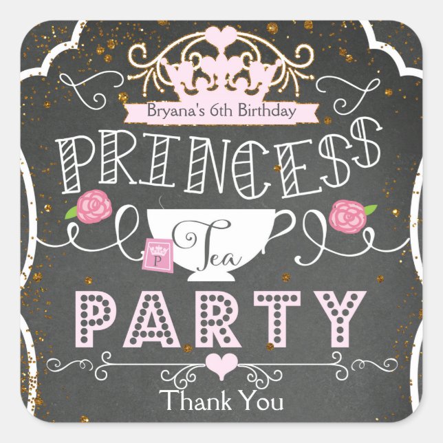 PRINCESS TEA PARTY Birthday Party Favor Stickers (Front)