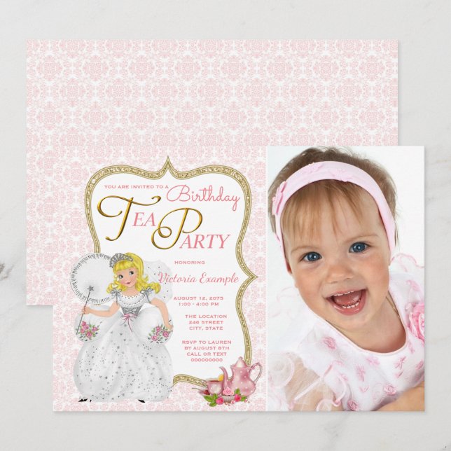 Princess Tea Party Birthday Party Invitation (Front/Back)