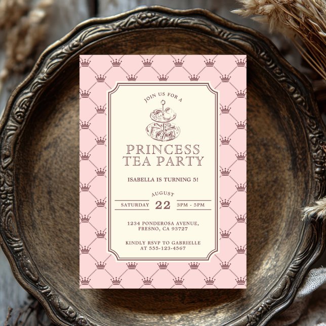 Princess Tea Party Elegant Pink Crown Pattern Invitation (Creator Uploaded)