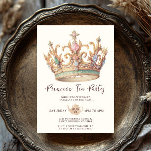 Princess Tea Party Elegant Watercolor Crown Invitation