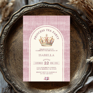 Princess Tea Party Vintage Pink Linen Arched Invitation