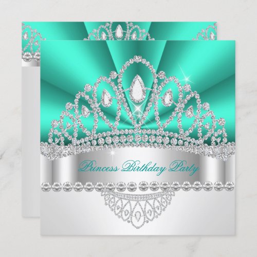 Princess Teal Green Diamond Tiara Birthday Party Invitation