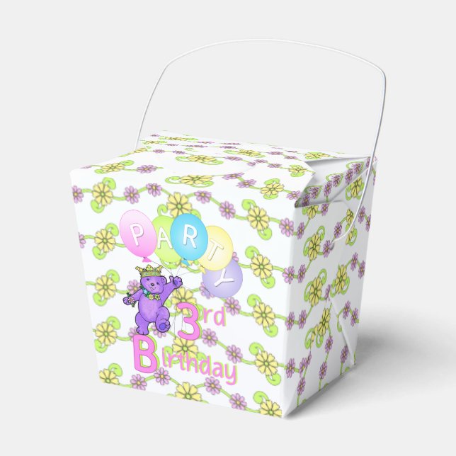 Princess Teddy Bear 3rd Birthday Party Custom Favor Boxes (Front Side)