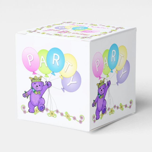 Princess Teddy Bear 7th Birthday Party Custom Favor Boxes (Front Side)