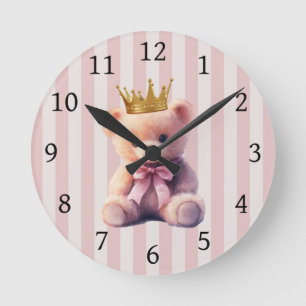Princess Teddy Bear Round Clock