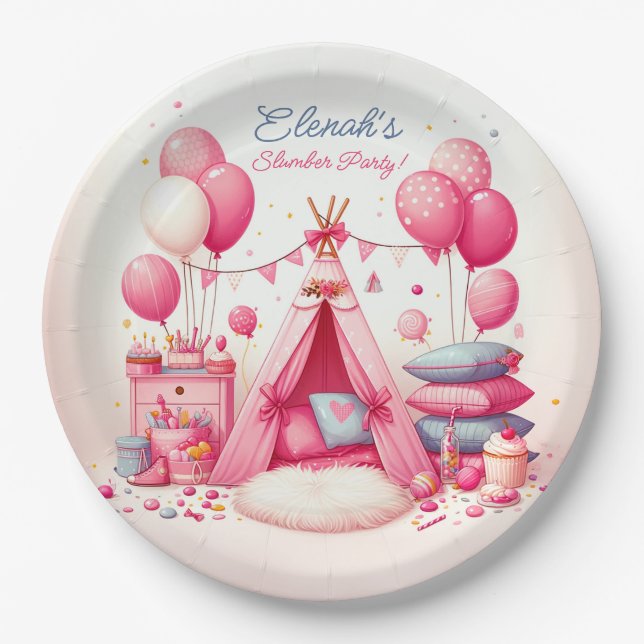 Princess Teepee & Pillows Slumber Birthday Party Paper Plates (Front)